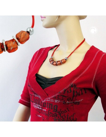 necklace large marbled red/orange beads red cord