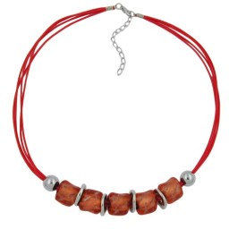 necklace large marbled red/orange beads red cord