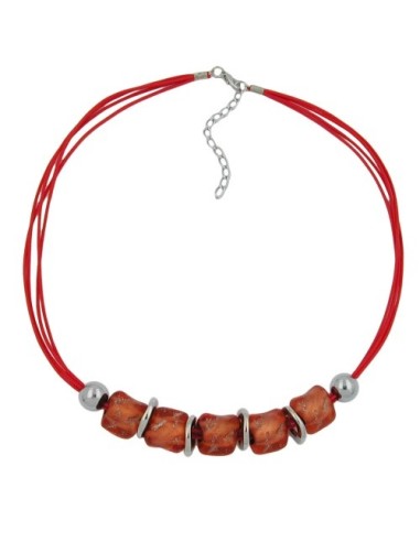 necklace large marbled red/orange beads red cord