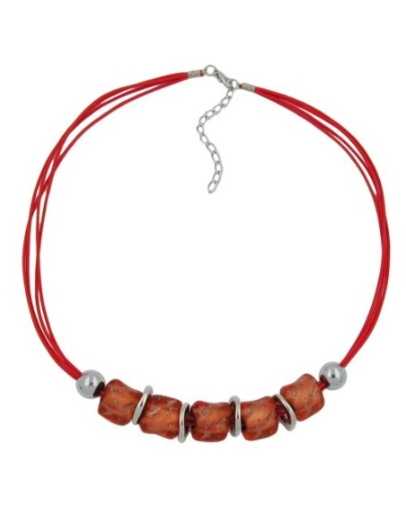 necklace large marbled red/orange beads red cord