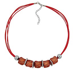 necklace large marbled red/orange beads red cord