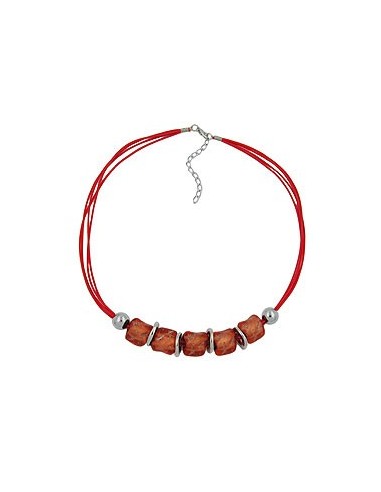 necklace large marbled red/orange beads red cord