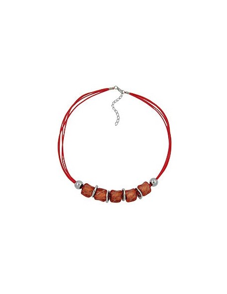necklace large marbled red/orange beads red cord