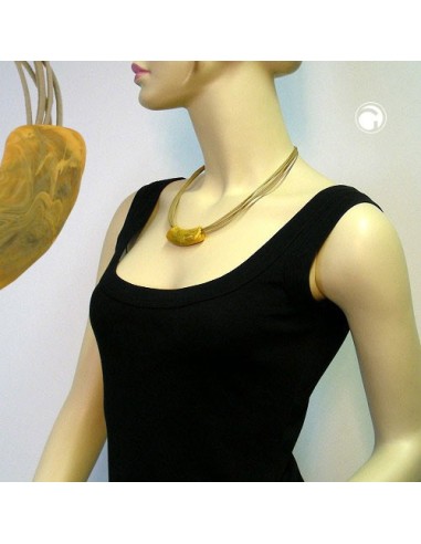 necklace 54x19mm pendant tube flat curved olive yellow marbled matt plastic 45cm