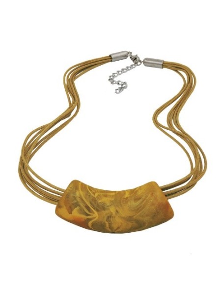 necklace 54x19mm pendant tube flat curved olive yellow marbled matt plastic 45cm