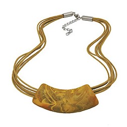 necklace 54x19mm pendant tube flat curved olive yellow marbled matt plastic 45cm