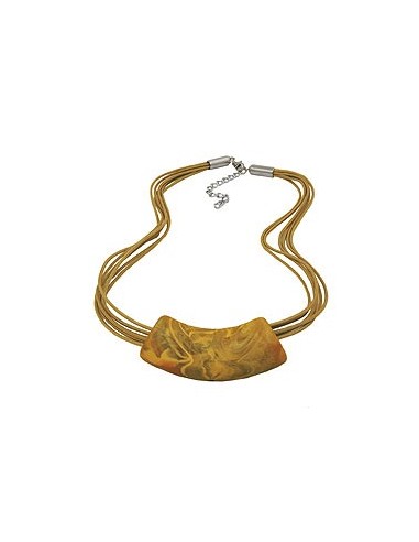 necklace 54x19mm pendant tube flat curved olive yellow marbled matt plastic 45cm