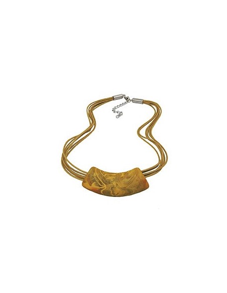 necklace 54x19mm pendant tube flat curved olive yellow marbled matt plastic 45cm
