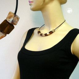 necklace slant bead plastic brown marbled and beige marbled solid rubber black 45cm