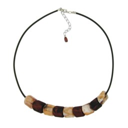 necklace slant bead plastic brown marbled and beige marbled solid rubber black 45cm