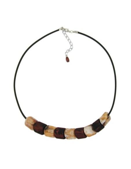 necklace slant bead plastic brown marbled and beige marbled solid rubber black 45cm