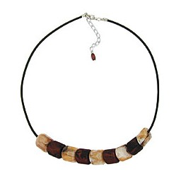 necklace slant bead plastic brown marbled and beige marbled solid rubber black 45cm