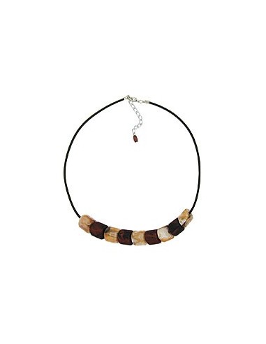 necklace slant bead plastic brown marbled and beige marbled solid rubber black 45cm