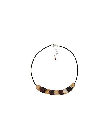 necklace slant bead plastic brown marbled and beige marbled solid rubber black 45cm