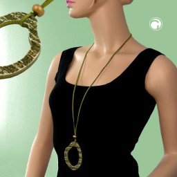 necklace 75x55mm tree ring plastic olive green leather strap green 90cm chain