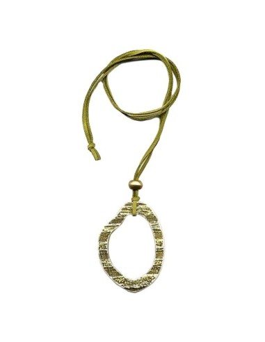 necklace 75x55mm tree ring plastic olive green leather strap green 90cm chain