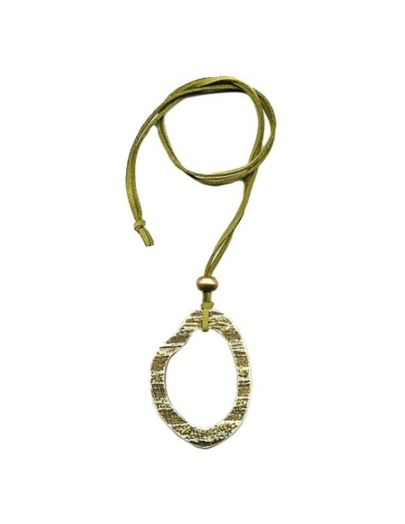 necklace 75x55mm tree ring plastic olive green leather strap green 90cm chain