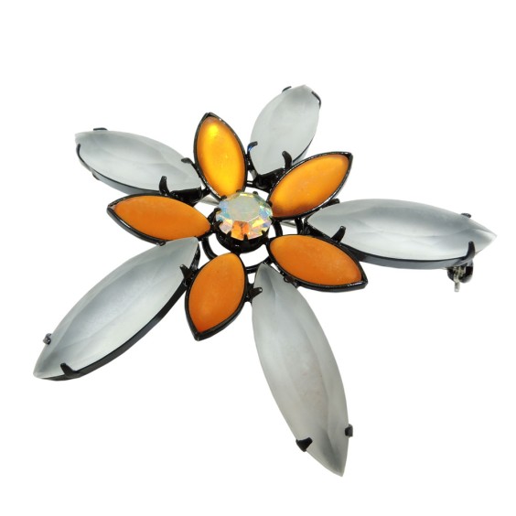 brooch pin 70mm flower topaz crystal matte black