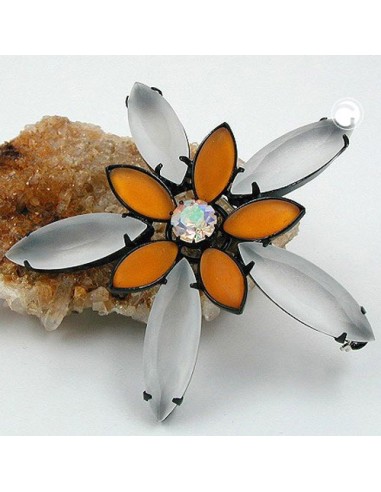 brooch pin 70mm flower topaz crystal matte black