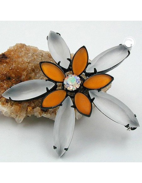 brooch pin 70mm flower topaz crystal matte black