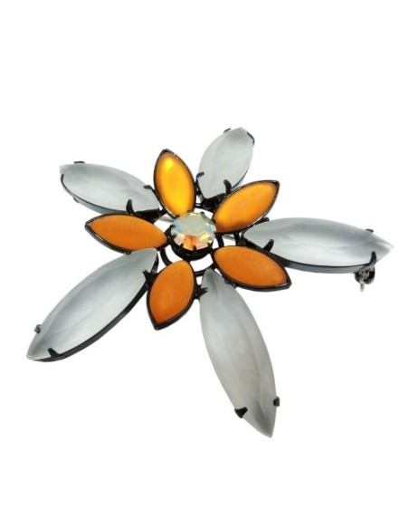 brooch pin 70mm flower topaz crystal matte black