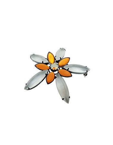 brooch pin 70mm flower topaz crystal matte black