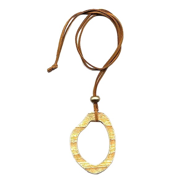 necklace 75x55mm tree ring plastic orange yellow leather strap natural 90cm