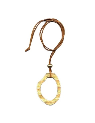 necklace 75x55mm tree ring plastic orange yellow leather strap natural 90cm