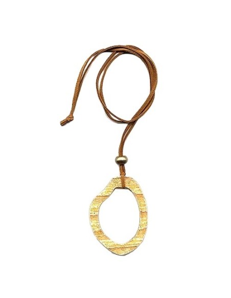 necklace 75x55mm tree ring plastic orange yellow leather strap natural 90cm