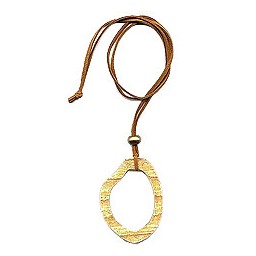 necklace 75x55mm tree ring plastic orange yellow leather strap natural 90cm