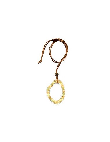 necklace 75x55mm tree ring plastic orange yellow leather strap natural 90cm
