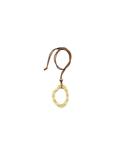 necklace 75x55mm tree ring plastic orange yellow leather strap natural 90cm