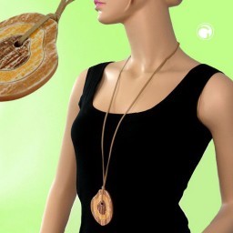 necklace 75x55mm 3 tree rings plastic brown-yellow leather strap natural 90cm