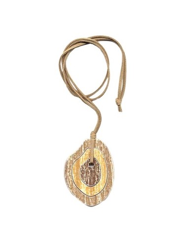 necklace 75x55mm 3 tree rings plastic brown-yellow leather strap natural 90cm