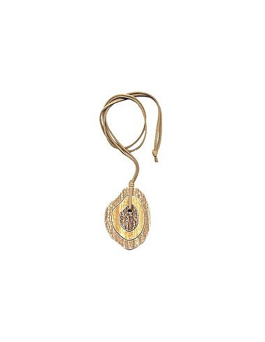 necklace 75x55mm 3 tree rings plastic brown-yellow leather strap natural 90cm