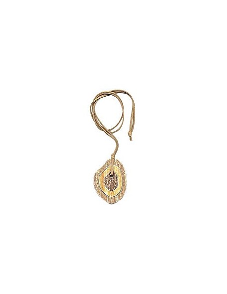 necklace 75x55mm 3 tree rings plastic brown-yellow leather strap natural 90cm