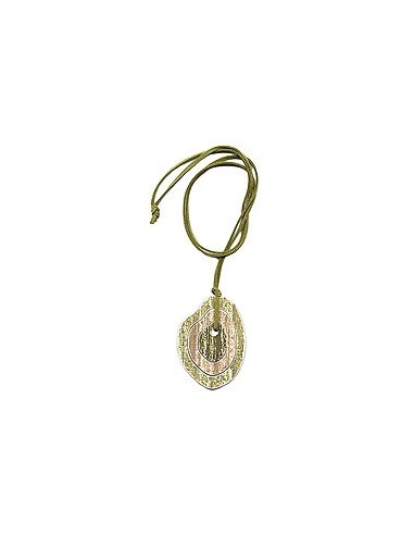 necklace 75x55mm 3 tree rings plastic green beige leather strap green 90cm