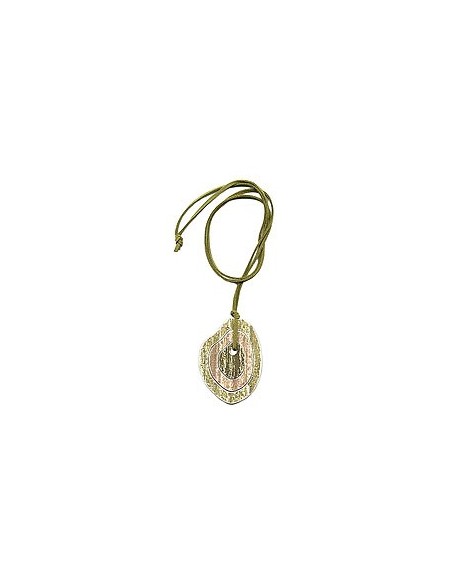 necklace 75x55mm 3 tree rings plastic green beige leather strap green 90cm