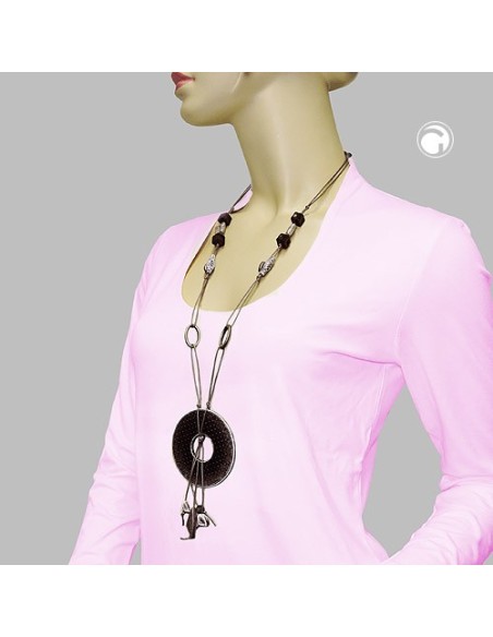necklace 77mm plastic pendant hole ring gray-white cord gray 90cm