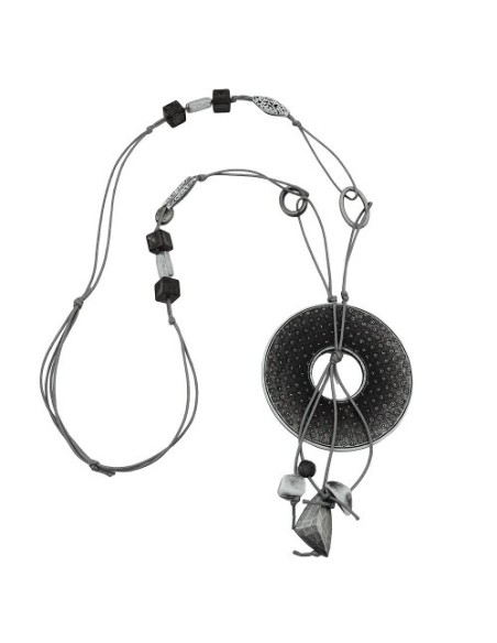 necklace 77mm plastic pendant hole ring gray-white cord gray 90cm