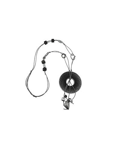 necklace 77mm plastic pendant hole ring gray-white cord gray 90cm