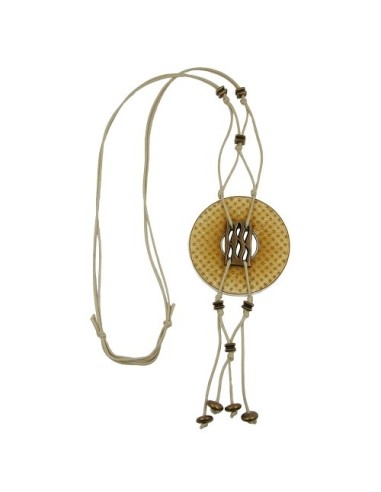necklace 77mm plastic pendant hole ring beige-olive old brass cord gray 90cm