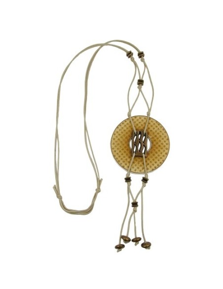 necklace 77mm plastic pendant hole ring beige-olive old brass cord gray 90cm