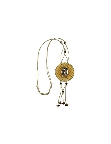 necklace 77mm plastic pendant hole ring beige-olive old brass cord gray 90cm