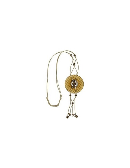 necklace 77mm plastic pendant hole ring beige-olive old brass cord gray 90cm