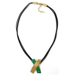 necklace metal pendant green cord 45cm