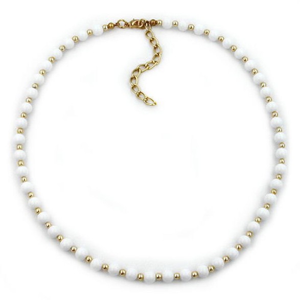 necklace white beads 6mm gold coloured