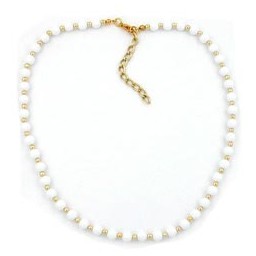 necklace white beads 6mm gold coloured