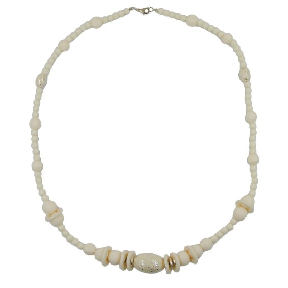 necklace beads creme silver-tone 70cm