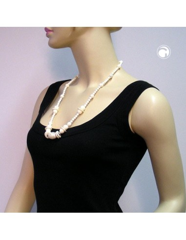necklace beads creme silver-tone 70cm